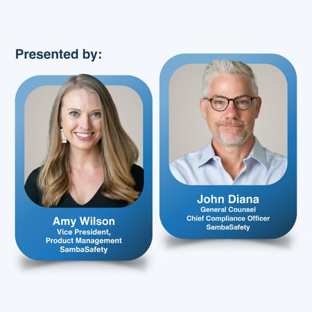 Graphic of the presenters for SambaSafety's webinar: Why Your Annual MVR Strategy Is a Legal Time Bomb (And How to Defuse It) Graphic of the presenters for SambaSafety's webinar: Why Your Annual MVR Strategy Is a Legal Time Bomb (And How to Defuse It)